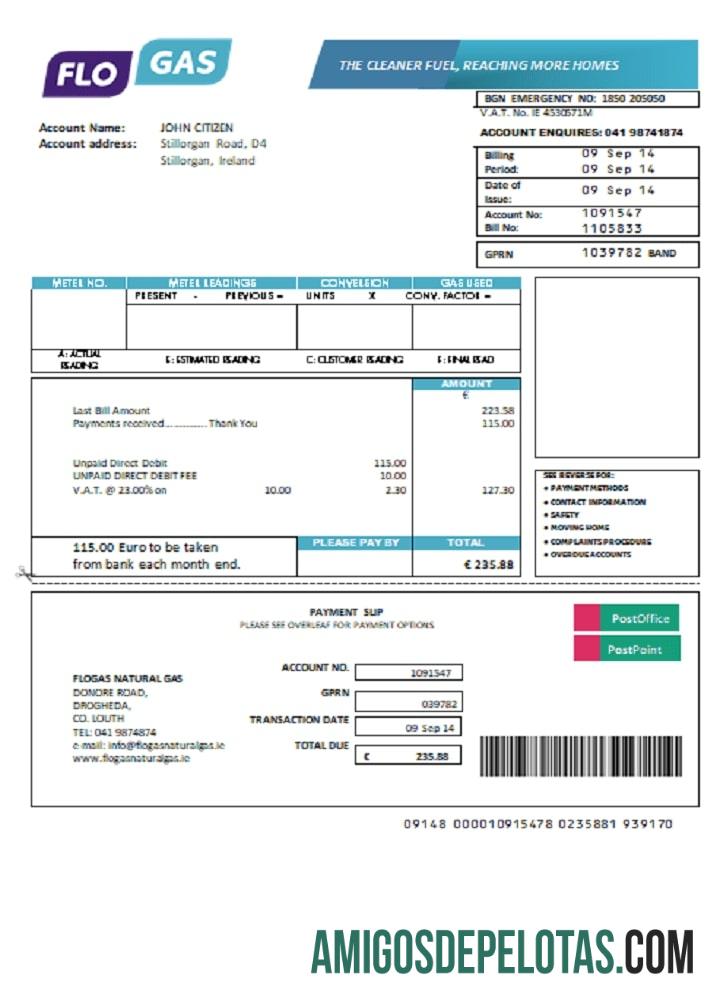 Conta de serviços públicos de gás natural Flogas da Irlanda baixar para verificação